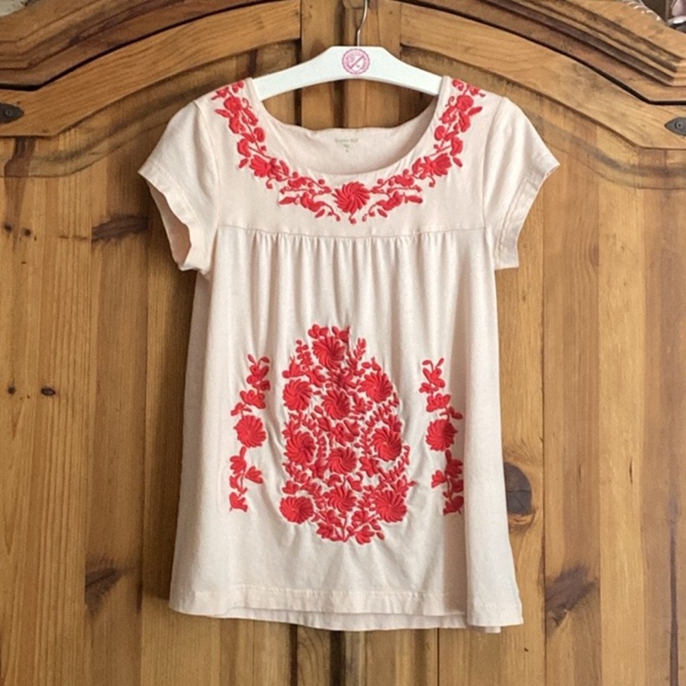 Garnet Hill Jalisco Embroidered Knit Babydoll Top